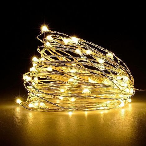 LED String Lights, [1 Piece] Battery Operated String Lights with 5M 50 Warm White LEDs on Silver Wire for Bedroom, Party, Wedding (Warm White) (1/5)