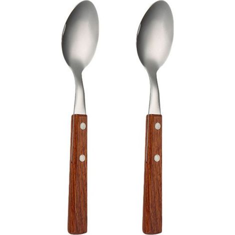 Cuillère Et Fourchette En Acier Inoxydable 304 - Manche En Bois Naturel - Vaisselle Occidentale Portable Pour Maison - 2 Pièces (1/5)