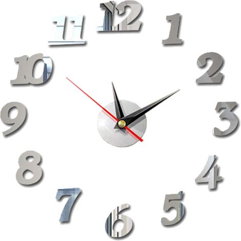 Horloge murale moderne 3D à monter soi-même, sans cadre, avec autocollant numérique effet miroir. (1/4)