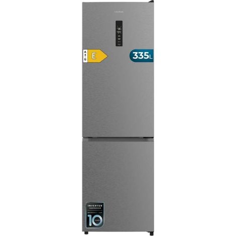 Cecotec Combi Refrigerator 335L No Frost Bolero CoolMarket Combi 335 Inox E. Hauteur 195,3cm et 59,5cm Largeur, Compresseur Inverter Plus, Basse consommation, Clayettes de Verre, Tiroir Control de Hum (1/5)