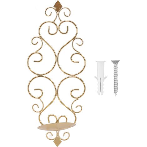 Bougie Appliques Décoration Murale, 2pcs Bougeoir Mural Bougie Dorée pour Bougies Pilier Suspendues Décorations Murales en Métal pour Salon Chambre Salle à Manger(Métal doré) (1/5)