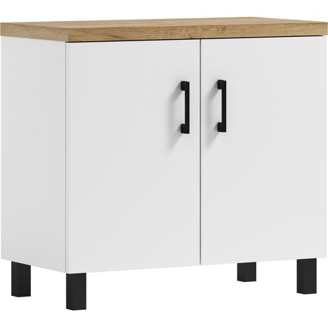 Mueble para lavabo de baño Roco 60 de roble artesanal blanco/dorado (1/3)