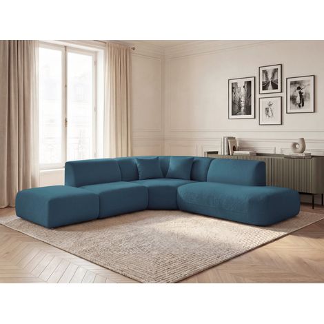 BOBOCHIC - Canapé d'angle L fixe modulable ANDA tissu chenille Angle droit Bleu clair (1/5)