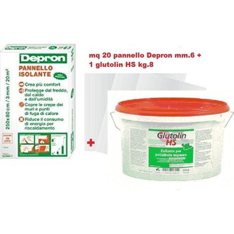 KIT 20 PANNELLI ISOLANTI DEPRON 125X80CM H6mm + COLLA ADESIVO 8KG GLUTOLIN HS