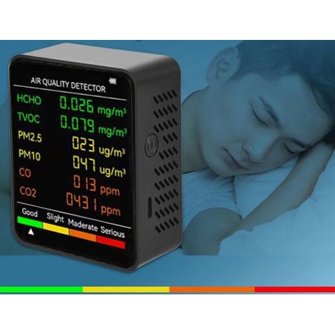 Détecteur de qualité de l'air portable multifonctionnel 6 en 1, détecteur de gaz, détecteur de dioxyde de carbone intérieur, détecteur de formaldéhyde/composés organiques volatils totaux, alarme de te
