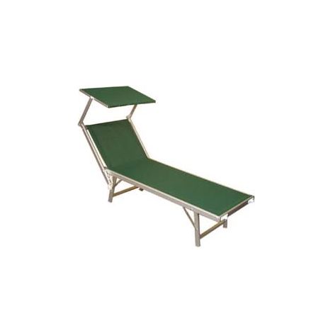 LETTINO ALLUMINIO PIEGH. PESANTE CON PARASOLE TESSUTO TEXILENE VERDE  cm.61x184x38/100h. con viti inox    VETTE