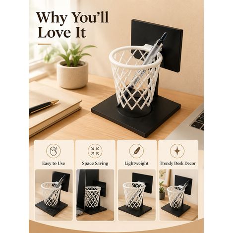Porte-stylo en forme de panier de basket (1 pièce), organiseur de bureau créatif en PLA avec motif de mini-panier de basket et filet (1/5)