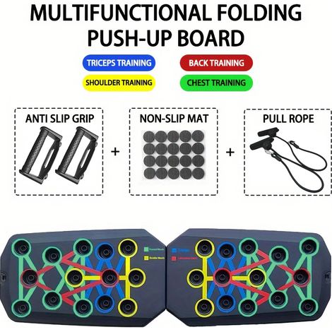 Ensemble de planche à pompes multifonctionnelle portable, pliable, équipement de fitness adapté à l'entraînement des pectoraux, des abdominaux et des bras/du dos. (1/5)