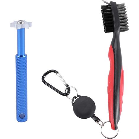 Affûteur de rainures et brosse rétractable pour clubs de golf, bleu et rouge. (1/5)