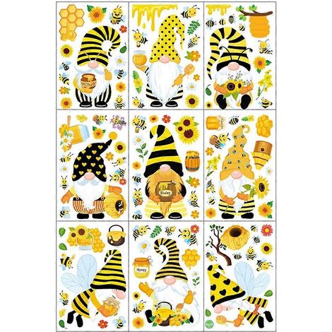 9 Bögen Bienen-Fensteraufkleber, Bienen-Gnom-Fensteraufkleber, Frühlings- und Sommer-Bienenaufkleber