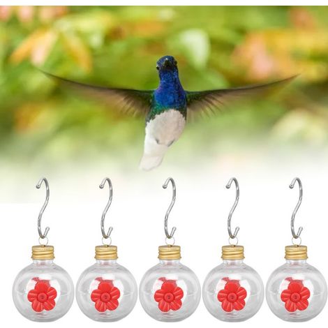 Distributeur d'eau pour colibri, 5 pièces, Porte-fleurs rouge, forme bulbe rond 150mL avec crochet, pour arbre et jardin (1/5)