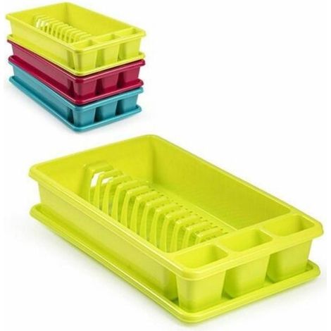 Trade Shop - Scolapiatti Rettangolare Medio In Plastica Colorata Con Porta Posate Cucina -