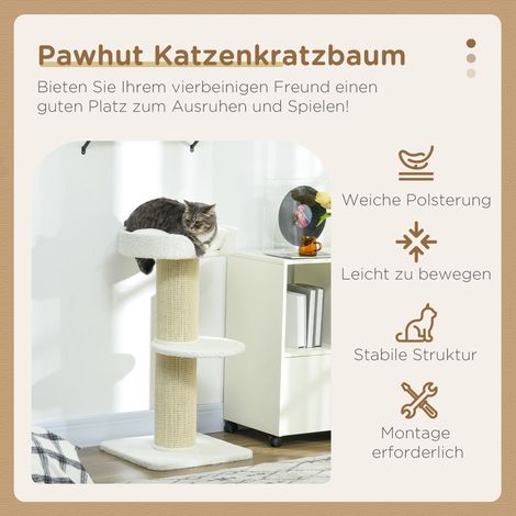 Arbre à chat 91 cm avec hamac intégré et plateforme en laine d'agneau crème (1/4)