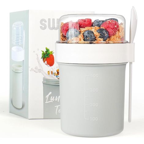 Müsli Joghurtbecher to Go 780ML mit Löffel Porridge Cup Hellgrau (1/5)