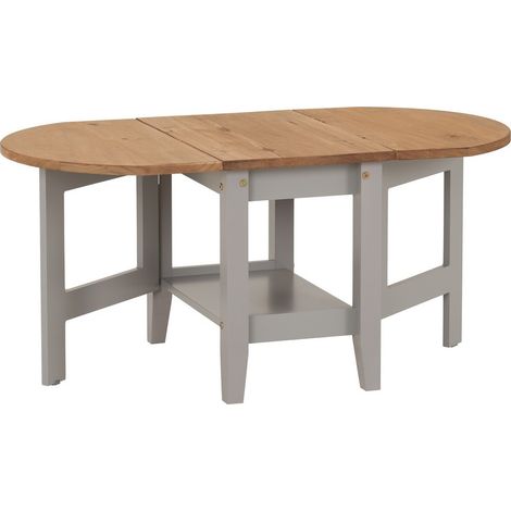 Santos Drop Leaf Coffee Table - L55 x W45 x H98.5 cm - Grey Slate/Distressed Waxed Pine