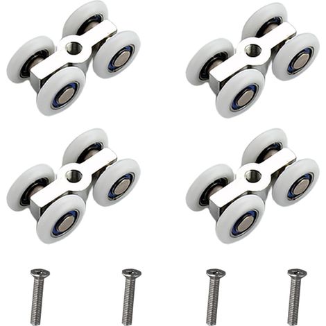 Lot de 4 Roulettes Porte Douche Coulissante Métal Silencieuses Universelles pour Rail Coulissant Douche Cuisine Intérieur (1/4)