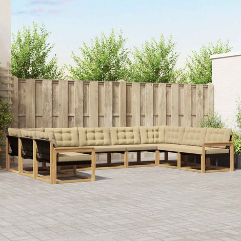 vidaXL Outdoor-Sofagarnitur mit Kissen 9 pcs Weiß und Beige (1/5)