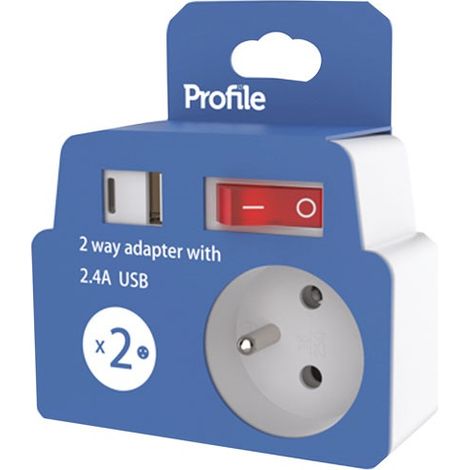 Enchufe Domino 2 X 16a Usb A-c Blanco + Interruptor - Perfil