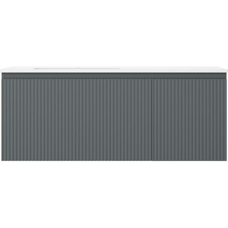 Mexen Rivel Badezimmerschrank 120 cm mit Waschbecken Otis links, 1S, 1D, gerillt, Graphit matt/weiß matt - 91A23-12047-3-BBFF66 (1/5)