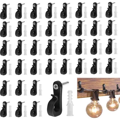 Pack of 40 black screw hooks with safety eyelet, fence hooks for outdoor lighting, houseplants, garden, string lights with screws (1/5)