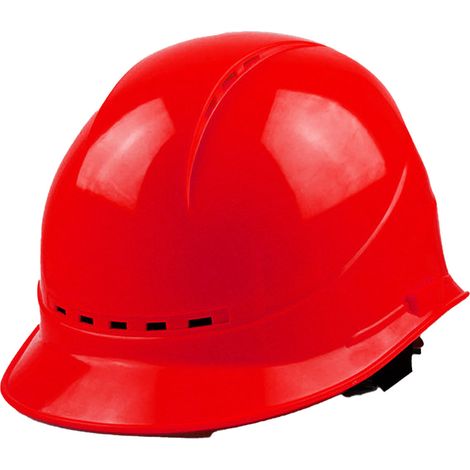 Casque de chantier rouge coque dure avec suspension absorbant les chocs et doublure en coton respirante (1/5)