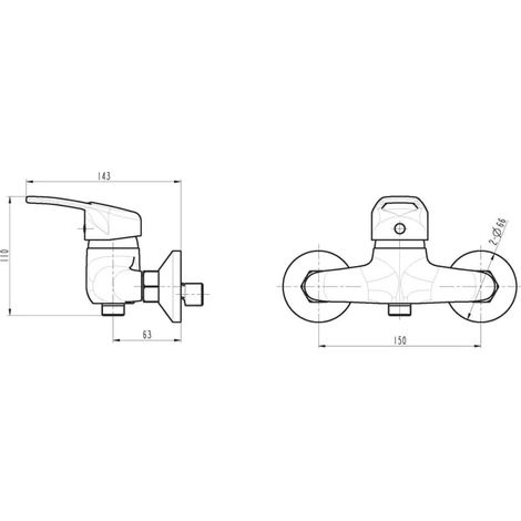Mitigeur de douche chromé SCHÜTTE Batoni avec flexible, corps en laiton, cartouche à disque céramique, fonctionnement silencieux, poignées en métal (1/2)