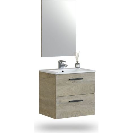 Mueble de baño con espejo Sense 2 cajones 60 Roble Alaska (ancho) x 57cm (alto)