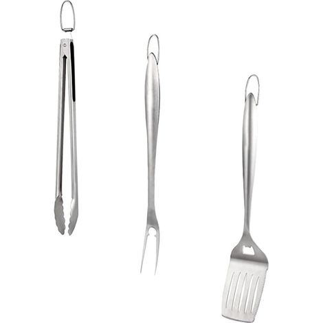 Ensemble d'ustensiles de barbecue en inox avec manche en polypropylène, Kit de 3 pcs pour grillades comprenant une fourchette (1/5)