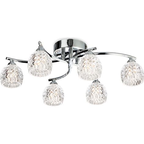 Firstlight Maple - Plafonnier à 6 ampoules au chrome, verre transparent moulé, G9