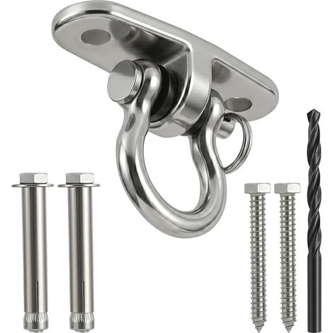 Crochet de plafond pour charge lourde, crochet de balançoire, support de plafond, balançoire, sac de frappe, roulement à billes à 360°, support en acier inoxydable avec foret pour bois, poutres, béton (1/5)