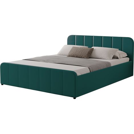 TAMPA - Lit avec coffre de rangement 140x190cm en velours vert