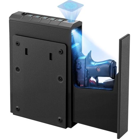 Coffre-Fort pour 1 Pistolet et 1 Chargeur, Coffre pour Armes de Poing Verrouillable et Coulissant, 3 Façons d’Accès Empreinte Digitale, Mot de Passe et Clé, pour Table de Chevet, Bureau, Voiture (1/5)