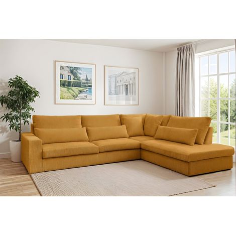Ecksofa Designersofa THORA in Stoff Poso Honiggelb Ottomane Rechts (1/2)