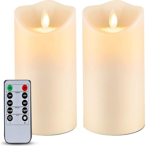 Bougie Led - Flamme Flickerante Mobile - Étanche - Avec Télécommande Et Minuterie - En Plastique Mate Ivoire - Lot De 2 (1/5)