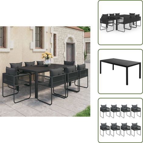 The Living Store Ensemble à manger de jardin 9 pcs PVC résine tressée noir - Chaise de jardin (1/5)