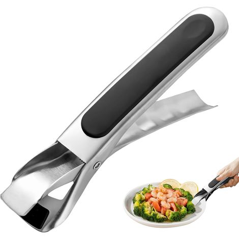 Set di 4 clip antiscivolo per piatti, antiscottatura per forno, pizza, piatti, friggitrice ad aria, clip per cibi caldi, clip di sollevamento in acciaio inossidabile per pentole calde (nero) (1/5)