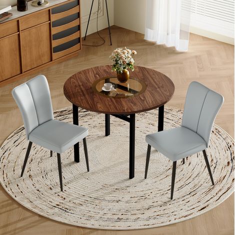 Set tavolo da pranzo rotondo con 2 sedie, piano in MDF effetto legno, inserto in vetro, marrone e grigio chiaro (1/5)