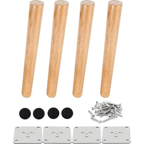 Set of 4 Wooden Furniture Legs 25 cm Bed Leg Sloped Coffee Table Leg Kitchen Furniture Leg Walnut Finish with Installation Accessories for Armchair, Bedside Table, Wardrobe, Drawer etc (1/5)