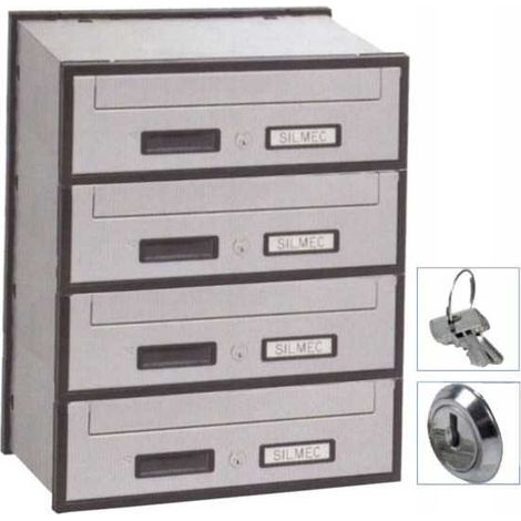 Silmec 4B1-501 Casellario Postale Orizzontale 4 Posti in Acciaio Zincato con Mantello Portine Oscillanti in Alluminio Silver colore Silver