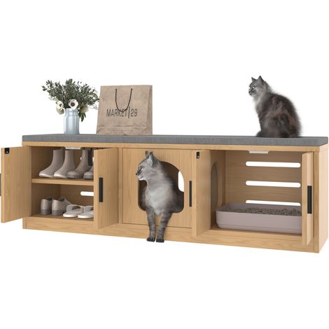 CHICFURN Armadio per lettiera per gatti 140 x 40 x 45,5 cm rovere, tiragraffi e ventilazione (1/5)