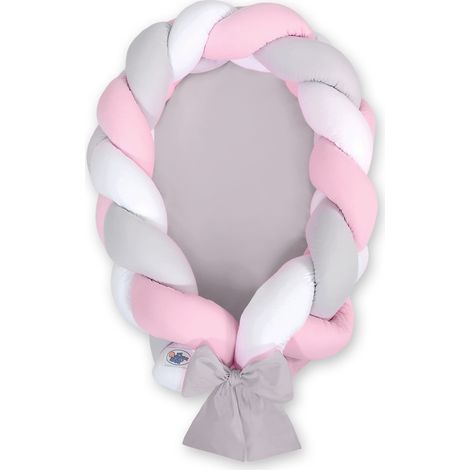 Capullo trenzado para bebé 2 en 1: blanco, gris y rosa (1/2)