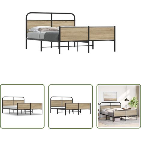 vidaXL Metallbett ohne Matratze Räuchereiche 180x200 cm (1/5)