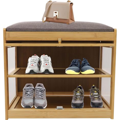 Banc à chaussures avec assise, 50 x 32 x 44 cm, meuble à chaussures avec siège, couleur log (1/5)