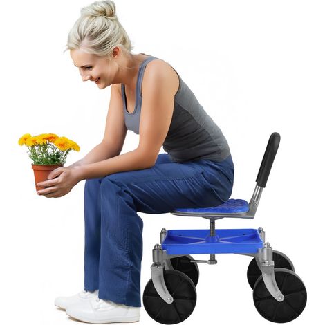 FIANAO - Chariot de jardin coulissant avec siège pivotant 360° – Charge 150kg – Roues extra larges pour stabilité – Réglable en hauteur，Avec plateau de rangement (1/5)