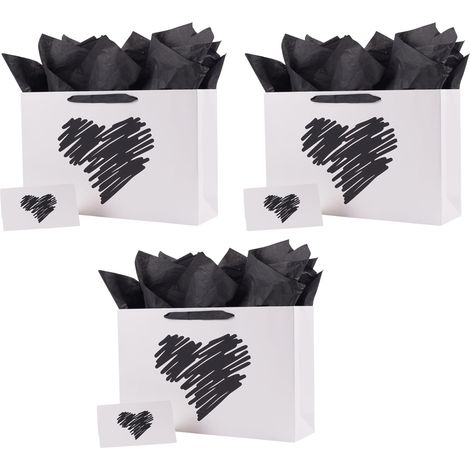 lot de 3 Sac cadeau blanc en forme de cœur - se porte à la main - idéal pour offrir -403010cm