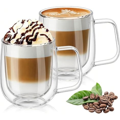 Tasse Double Paroi Verre à Café en Transparent Verres Tasses Borosilicate pour Thé Lattes Cappuccino Espresso Bière (1/5)