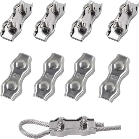 M3 Serre Câble Acier Serre Cable Acier Inox 304 Clip Duplex Serre Corde Pince Cable Pour Les Chantiers de Construction et Les Navires Corde à linge Auvent Pour Ø 3mm Cable Acier 8pcs (1/5)