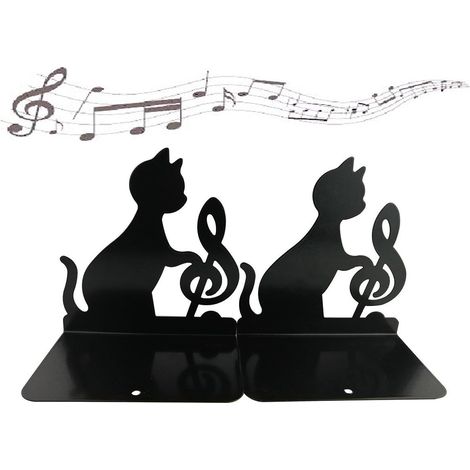 Serre-Livres Antidérapants En Forme De Chat Et Note De Musique Lot De 2 Pour Bibliothèque École Bureau Maison Décoration Musicale (1/3)