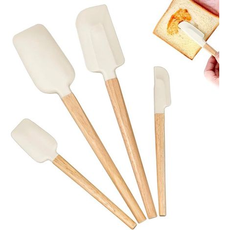 Dailygoods Küchenspatel-Set 4-teilig Silikon-Teigspatel Küchenschaber mit Buchenholzgriff Weicher Spatel Mittlere Größe Entfernt Teigreste (1/5)