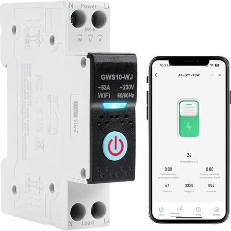 Tuya 63A WiFi Smart Circuit Breaker, Voice Control, AC230V Timer, Remote Control Switch, Smart Metering, Compatible with Alexa and Google Home GWS10-WJ (1/5)